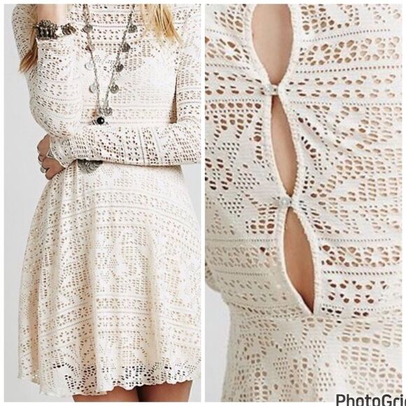 Free People Beach Spring Date Crochet Knit Dress in Pink Mauve | SZ XS - Picture 4 of 16